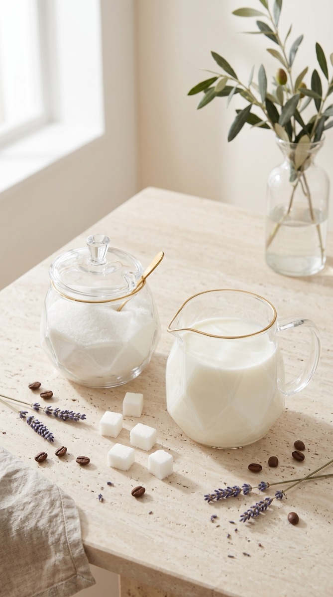 Komplekt 300 ml suhkrutoos ja 300 ml kullast äärisega piimakann Geo Gold - Pilt 2