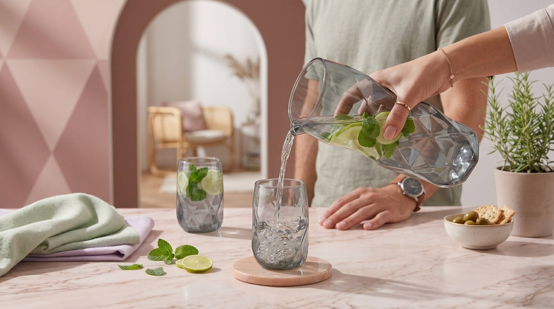 3-osaline komplekt: tk karahvinit 1000 ml ja 2 klaasi 450 ml hall Geo Graphite - Pilt 3