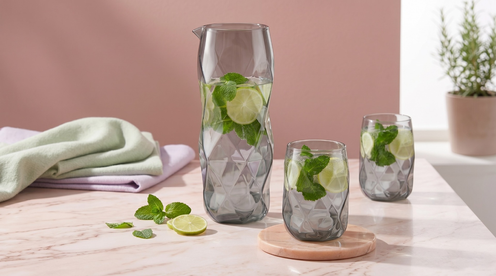 3-osaline komplekt: tk karahvinit 1000 ml ja 2 klaasi 450 ml hall Geo Graphite - Pilt 4