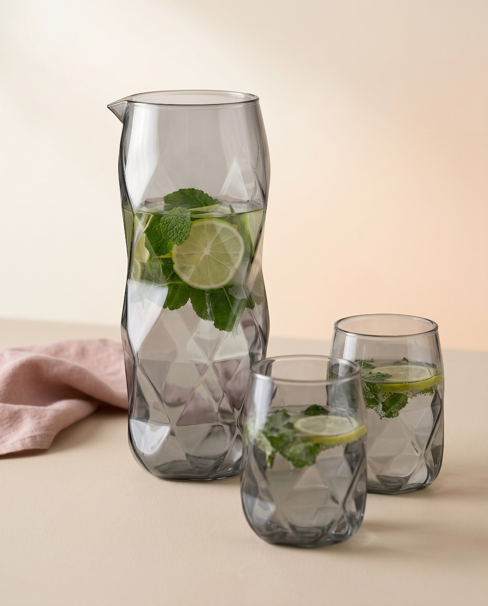 3-osaline komplekt: tk karahvinit 1000 ml ja 2 klaasi 450 ml hall Geo Graphite - Pilt 2