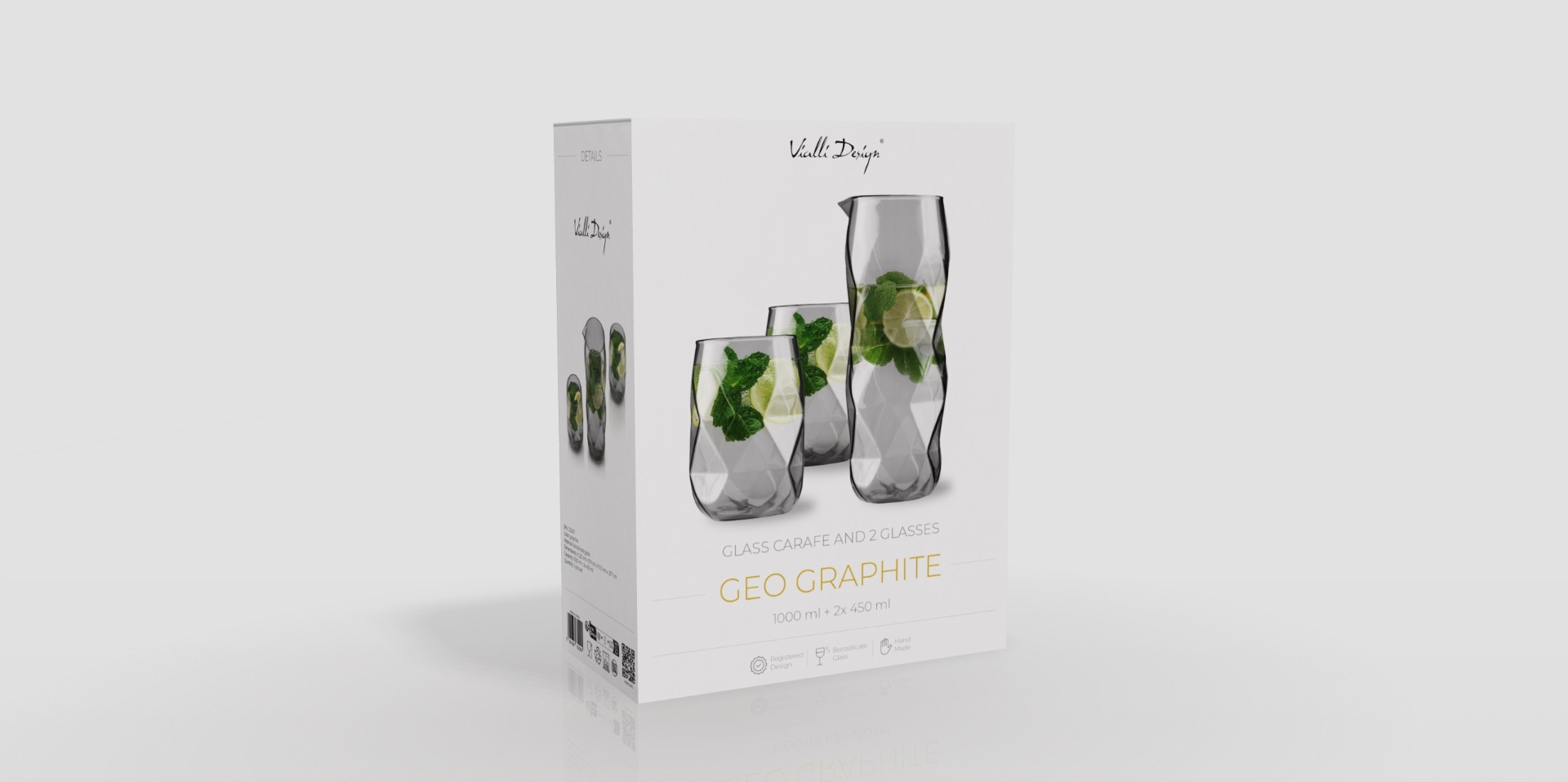 3-osaline komplekt: tk karahvinit 1000 ml ja 2 klaasi 450 ml hall Geo Graphite - Pilt 6
